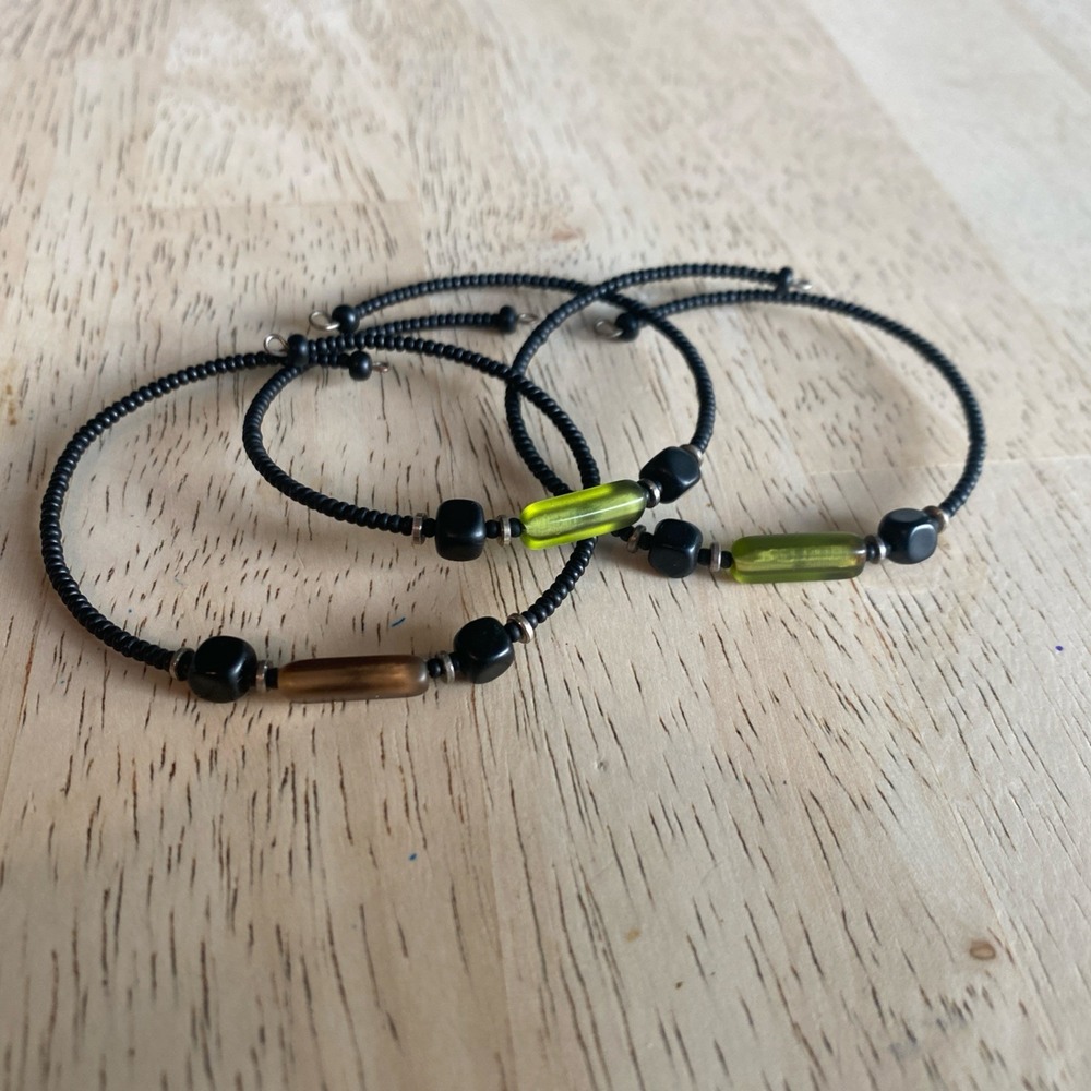 Seed Bead Rope Bracelet Set With Stones Of 3